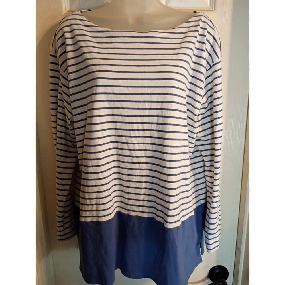 Lauren Ralph Lauren Pullover Top Blue White Stripes Sz 1x Beach Nautical Sailor